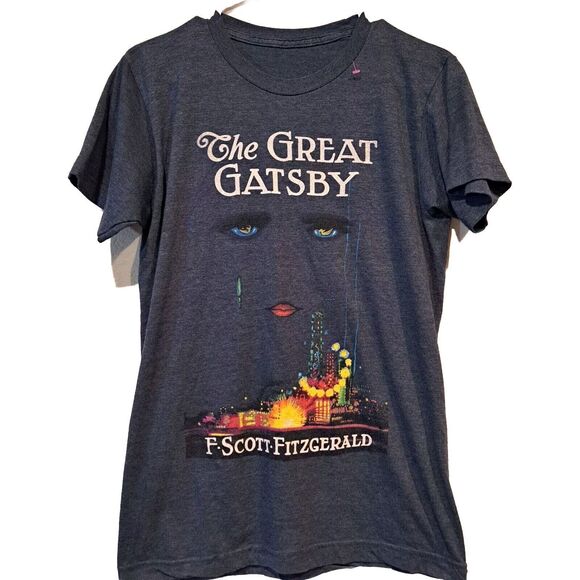 The Great Gatsby Novel Literary Graphic Tee Blue T-Shirt Size S Unisex NWOT Book - Picture 1 of 3